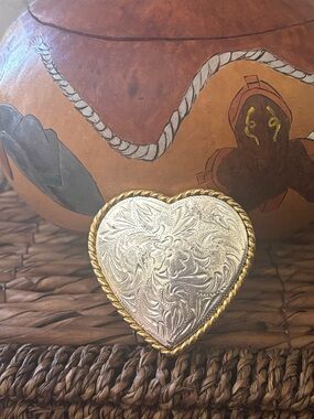 Silver and Gold Tone Heart Belt Buckle